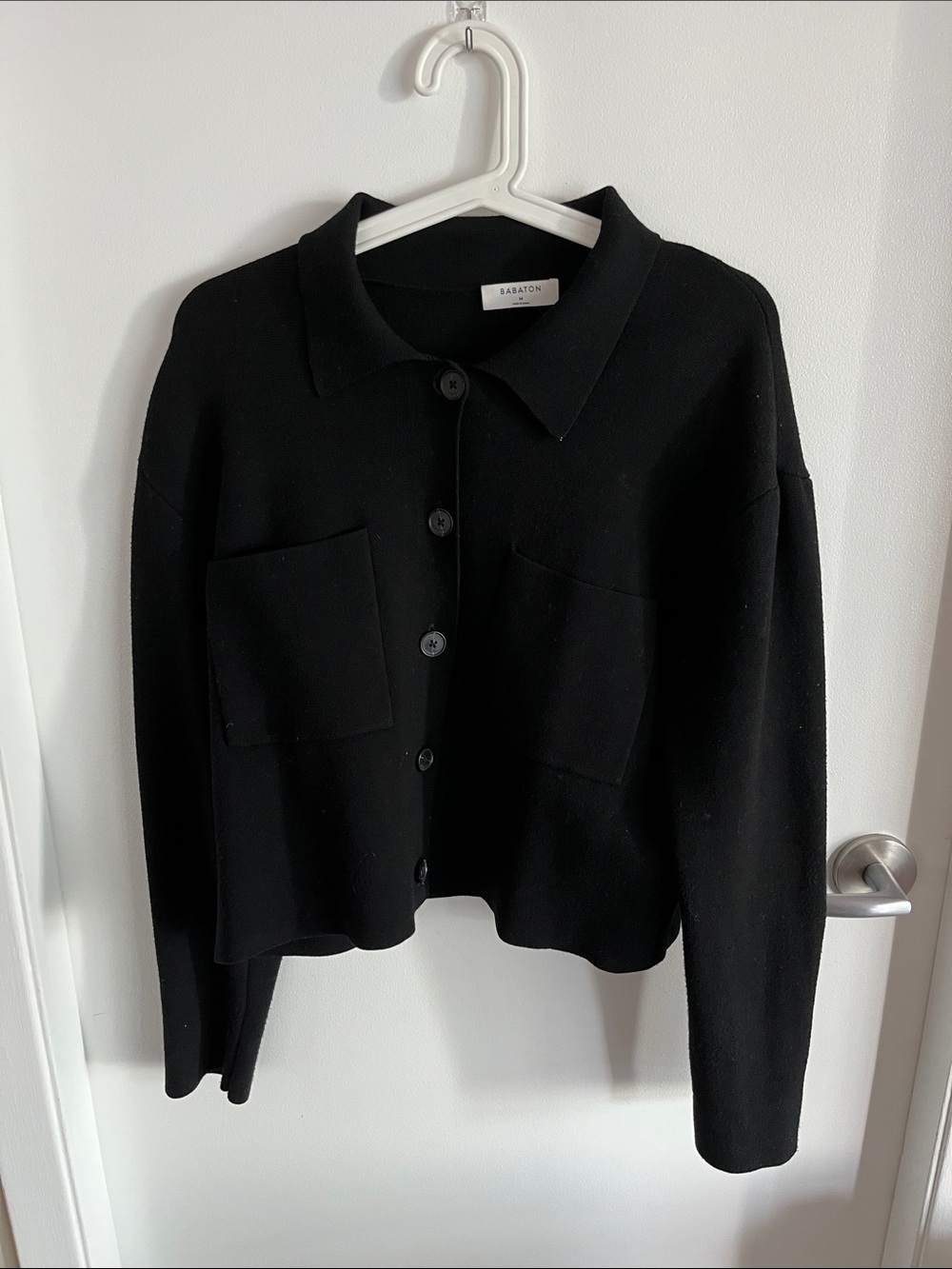 Babaton Black Collared Button-Front Knit Cardigan size M